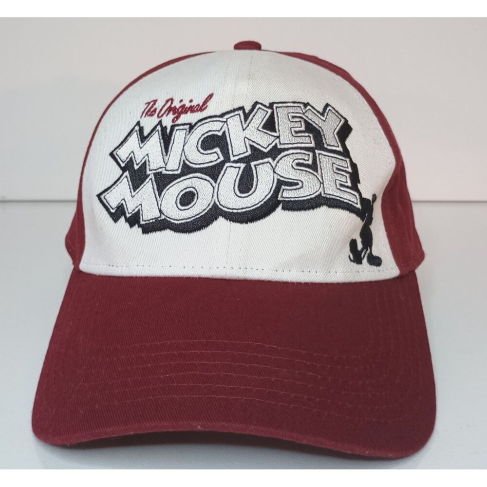 Disney Mickey Mouse Baseball Cap Hat The Original Maroon White Snapback Cotton